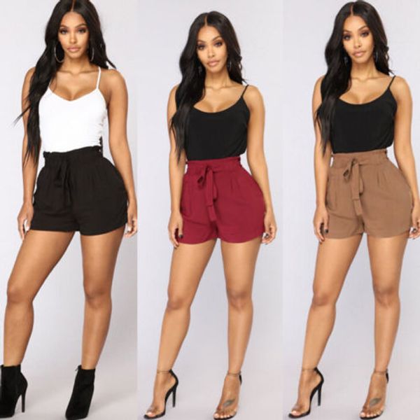 

s-xxl fashion short pants new summer stylish loose shorts bandage casual beach high waist short trousers, White;black