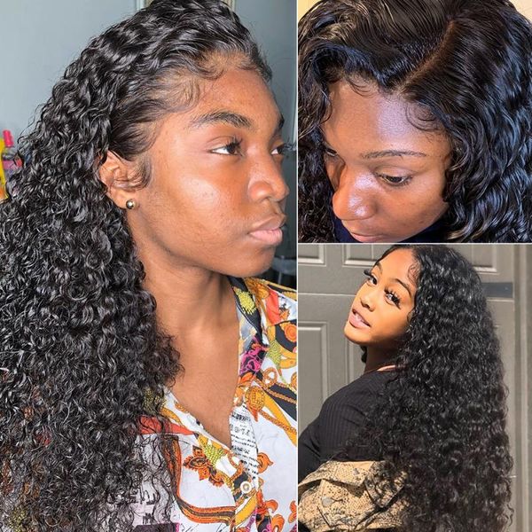 

links 28 30 inch mongolian curly glueless lace front human hair wig pre plucked remy lace frontal wigs for black women, Black;brown