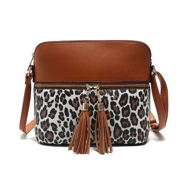 

women leopard pattern handbag pu leather shoulder bag with tassel tote purse f42a