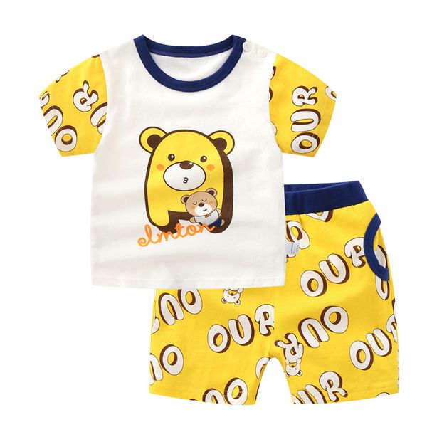 

kids clothes set cartoon bear toddler boy clothes baby girl cotton short sleeve + shorts, White