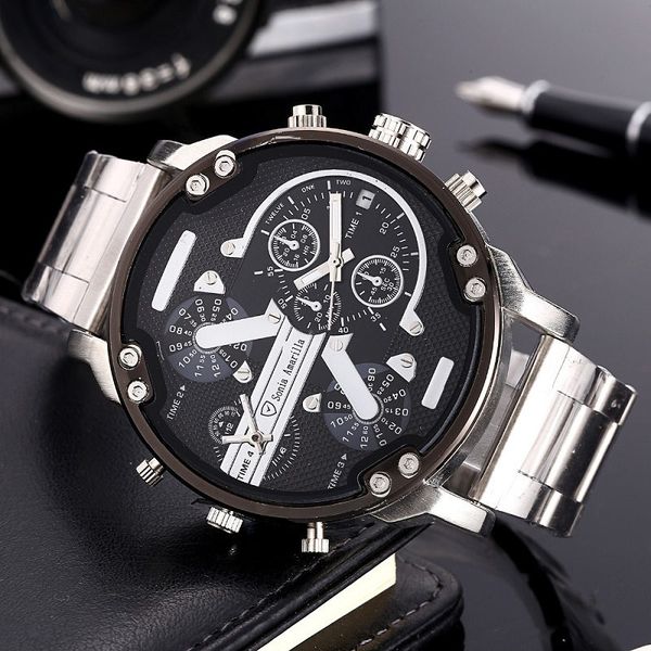 

2020 dz watch steel men's sport watch wrist watch calendar men wide casul stainless steel quartz alloy luxury band vintage, Slivery;brown