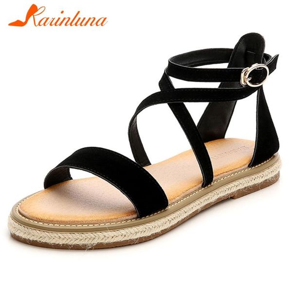 

karin 2020 new arrivals flock comfortable shoes woman sandals female buckle strap solid wholesale summer sandals women shoes, Black