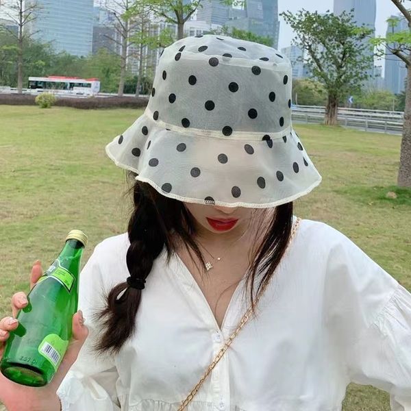 

spring and summer new products, wave point pearl gauze fisherman's hat, pearl yarn fabric fried chicken soft, fairy wind concave modeli, Blue;gray