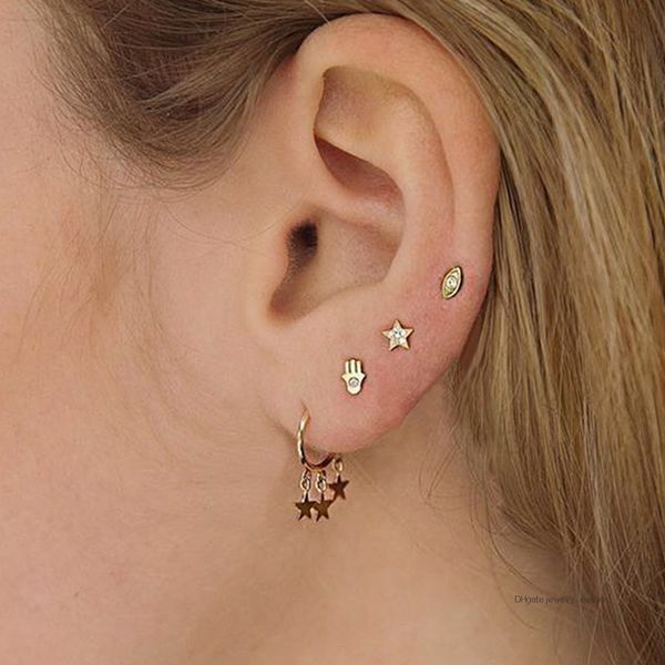 

4 Pcs/set Crystal Hand Star Eyes Circle Gold Earrings Set Women Charm Party Jewelry Wedding Accessories