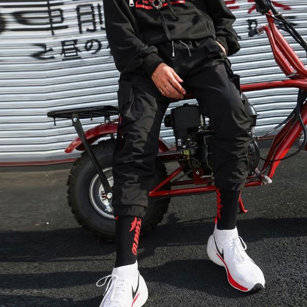 

fitas multi bolsos de carga calças hip hop dos homens de personalidade boate dj corredores dos homens do punk rock harajuku stre, Black