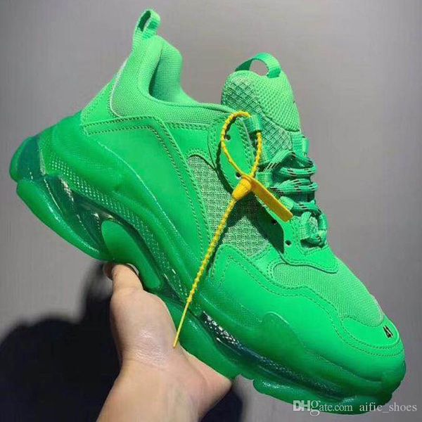 

triple-s 17fw clear sole neon green dad shoes for women men luxury grandpa trainer vintage triple s sneakers bubble bottom sports tennis, Black