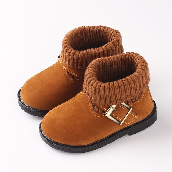 

kids shoes rubber martin boots children leather boys girls non-slip plush snow boots toddler sneakers warm padded shoes, Black;grey