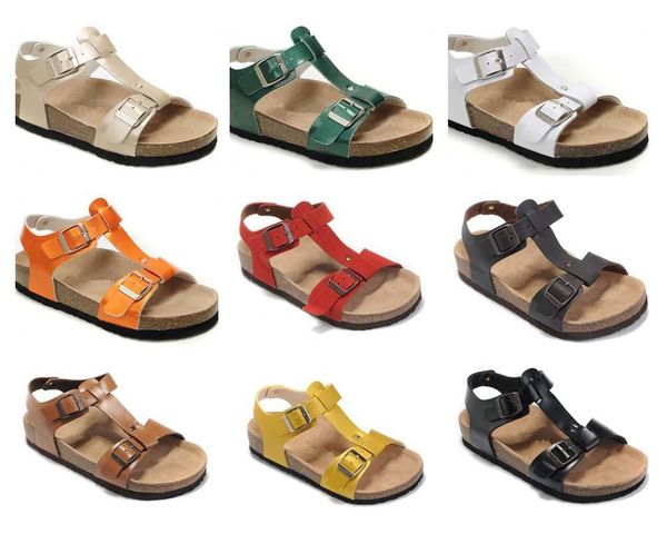 

bokon 2020 famous brand arizona men flat heel sandals women multaicolor summer casual shoes buckle genuine leather slipper, Black