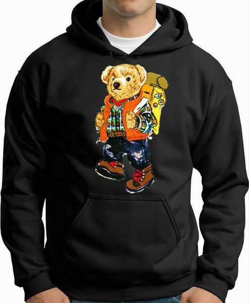 

polo bear дизайнер мужской polo медведь балахон мода фуфайки новая осень и зима бренд письма напечатанного свитера, Black