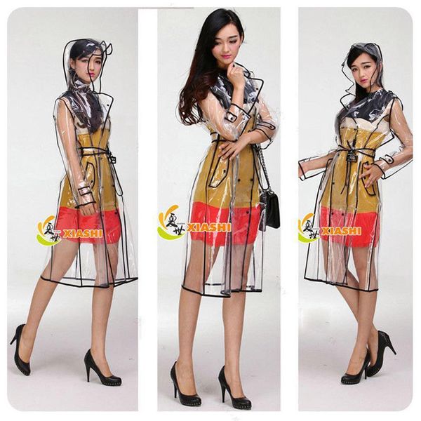

womens girls eva clear raincoat transparent plastic runway style rain jacket new, Tan;black
