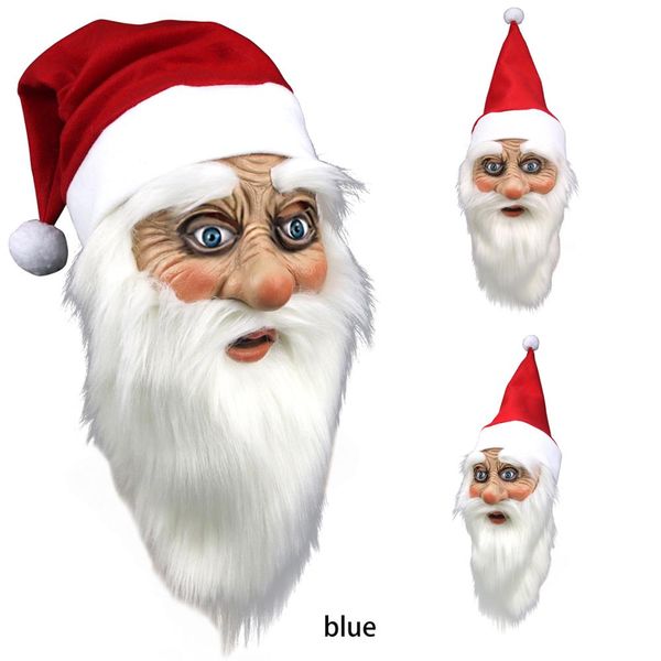 

molezu christmas santa claus mask natural latex with blue eyes white beard merry xmas costume for masquerade dress up party