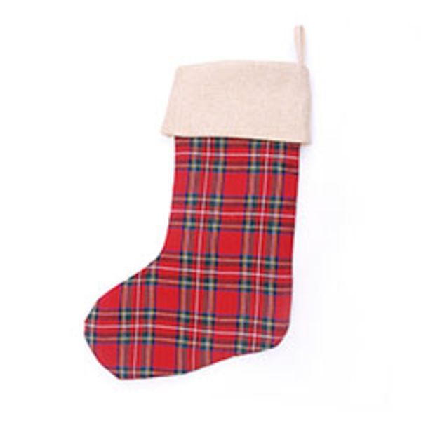 

wholesale blanks tartant plaid christmas jute stocking with plaid cuff gift holder for christmas decroation xmas gift bag dom103378
