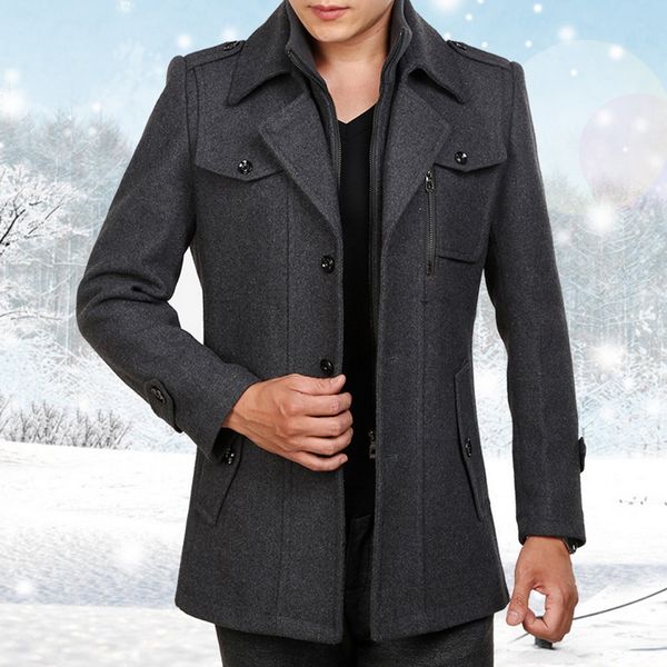 

fashion jackets coat men 2019 new winter casual leisure long sections woolen coats mens pure color / casual men overcoat, Black;red