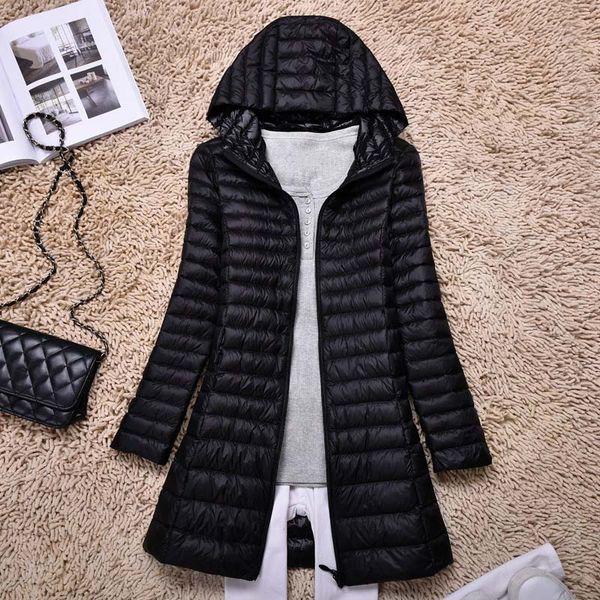 

white duck down jackets women winter slim warm coat ladies big size hooded coats overcoat female down long parkas jacket outwear, Black