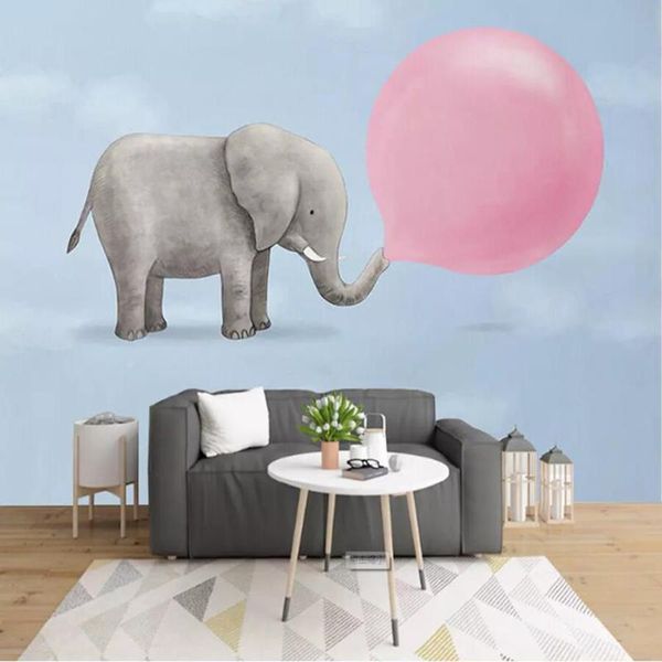 

drop shipping custom 3d wallpaper mural nordic hand-painted blowing bubble elephant dream children's room decoration wallpaper