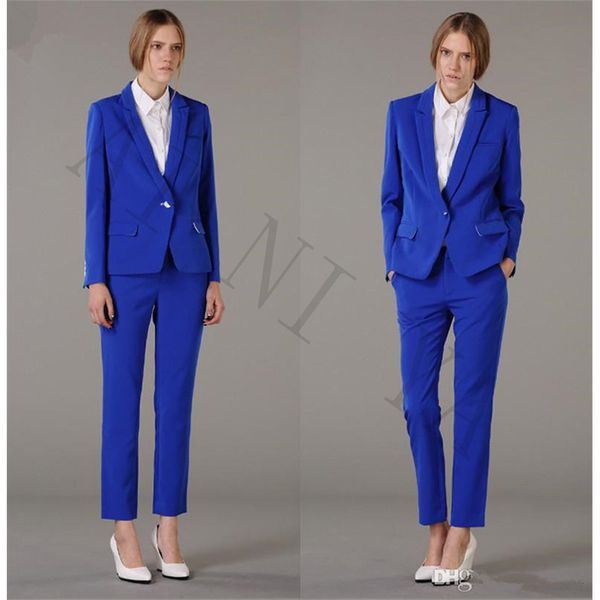 

куртка + брюки женские деловые костюмы royal blue однобортный женский офис равномерное вечер официально костюм дамы брюк, White;black