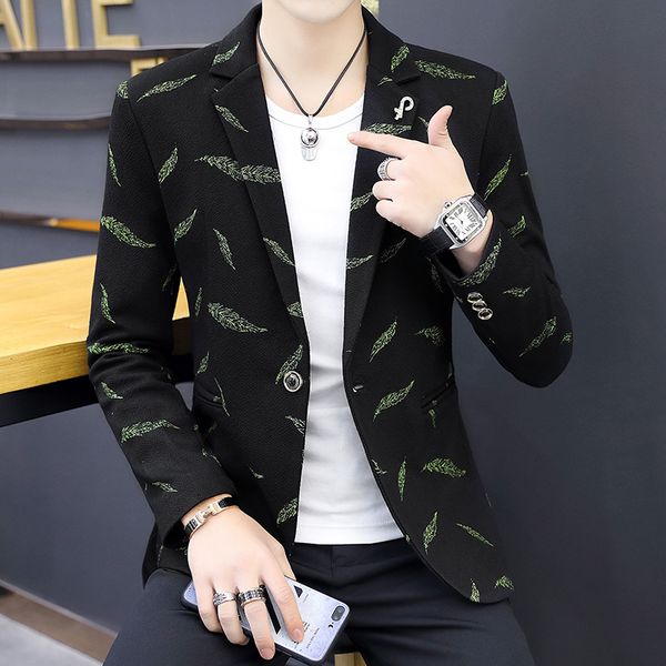 

2019 new fashion korean men's casual spring autumn youth slim small long suit jacket costume plaid single breasted ing, White;black