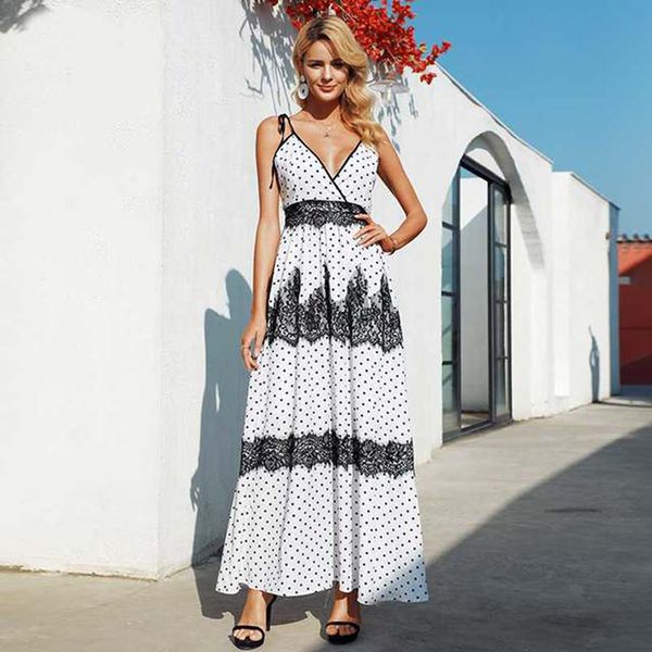 

2020 women's bohemian fashion lace suspender long skirt printed dress, White;black