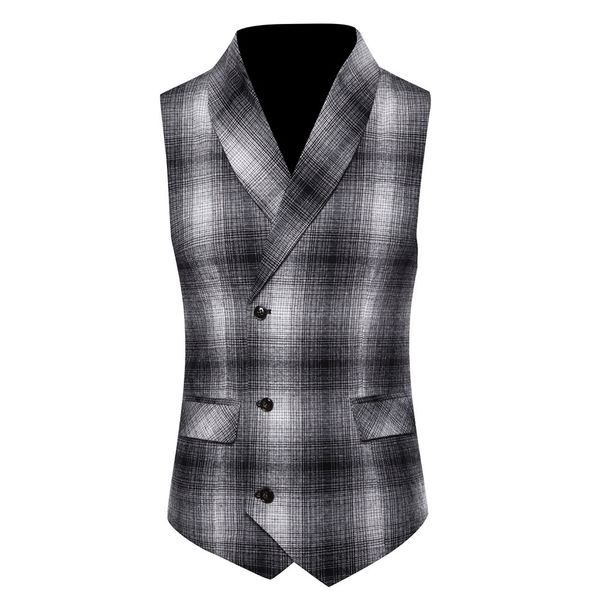 

plus size vest men 2019 fashion casual business wedding waistcoat for men plaid printed irregular mens vest chalecos para hombre, Black;white