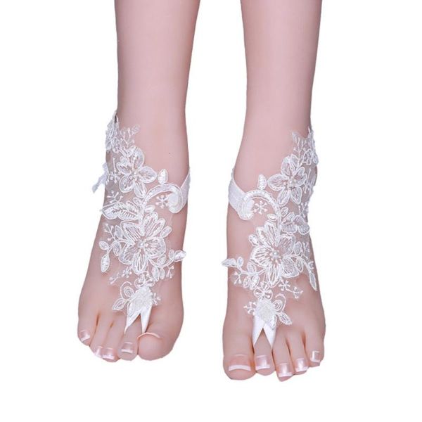 

1 pair wedding bridal anklets lace decor chain white beach foot jewelry chain barefoot sandals shoes accessories 2020, Red;blue