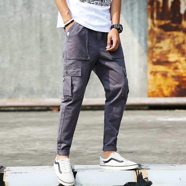 

loose-fit casual trousers comfortable breathable multi-pockets bib overall cotton large size spring and summer korean-style tren, Blue