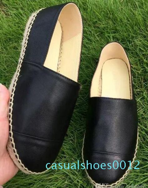 

quality brand designer espadrilles genuine leather thick soles canvas shoes women platform shoes fashion flats plus size 35-42 c12, Black