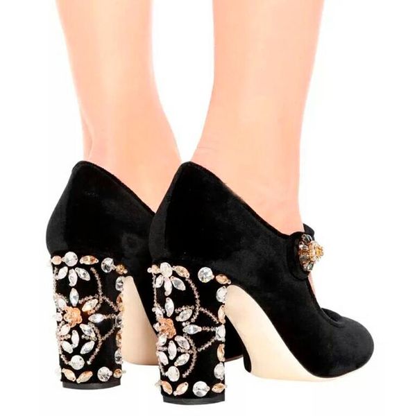 

velour black mary janes beading high heel party shoes women, Black;white
