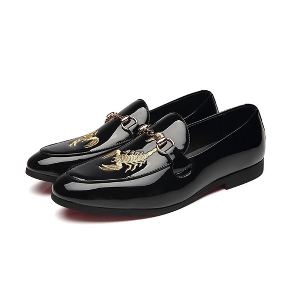 

men personalized embroidery trend casual shoes scorpion pattern loafers ing, Black
