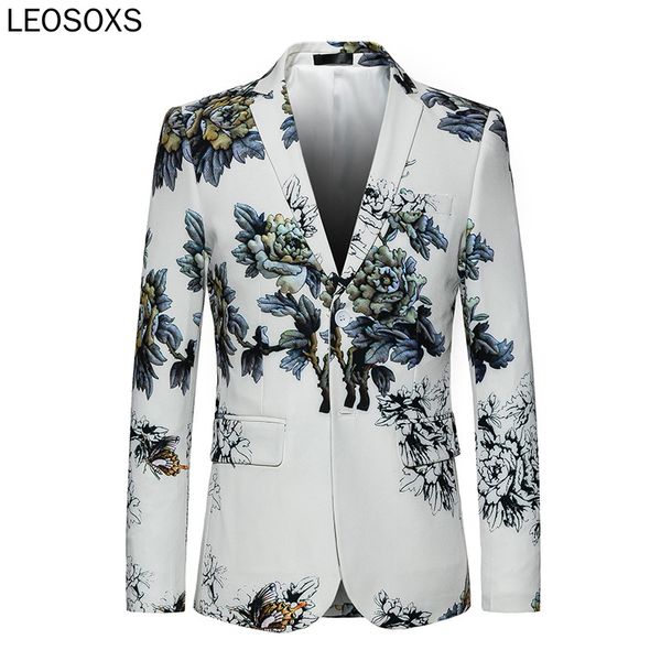 

m-6xl men quality fashion floral pattern slim fit casual suit jacket stage signers slim fit suit costume dress blazers, White;black
