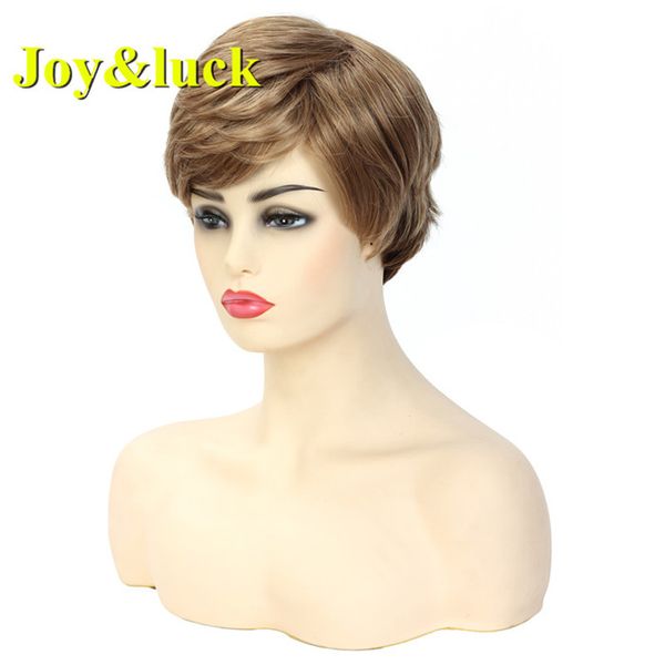 

joyluck моды короткий парик синтетических блондинка ombre коричневый цвет парика natrual прямой стиль прохладный парик для женщин, Black