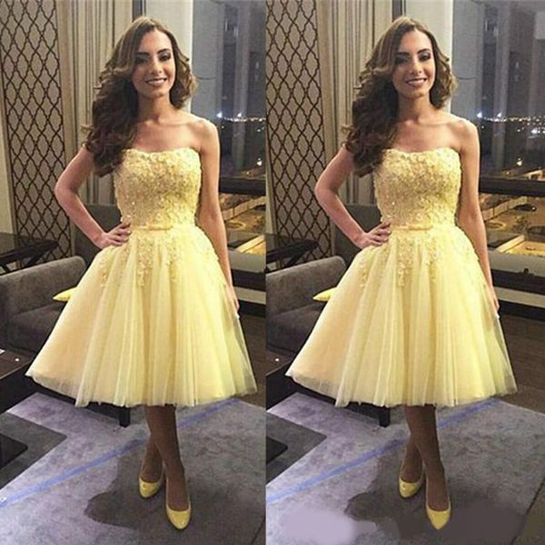 

strapless light yellow junior graduation dresses a line 8th students back to school homecoming gowns short cocktail prom dresses, Black