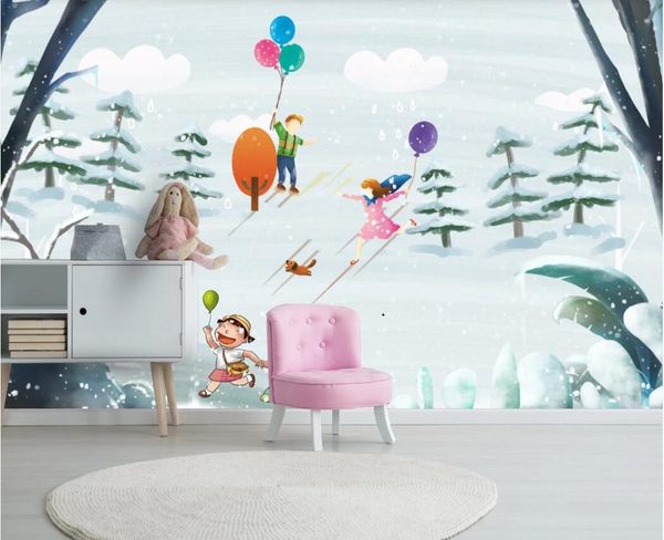 

wdbh 3d wallpaer custom p nordic simple hand-painted trees cartoon animals balloon children room background wall wallpaper for walls 3d