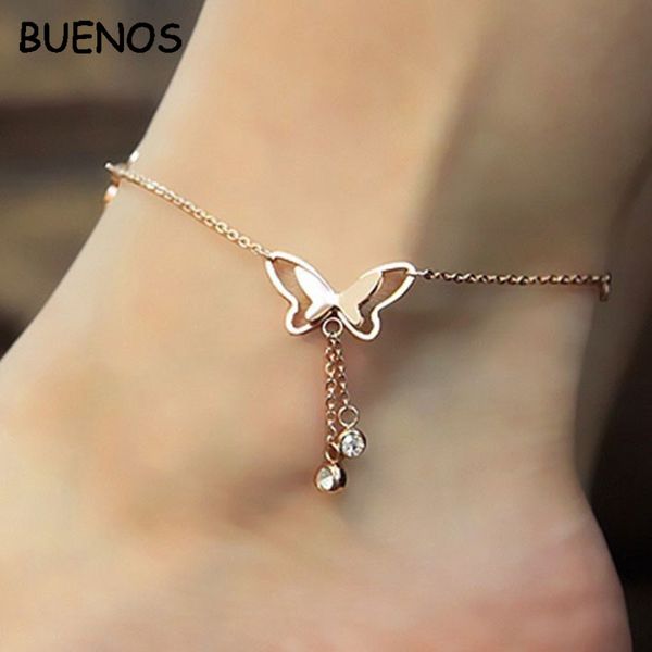 

buenos new butterfly crystal pendant anklets foot chain summer beach leg bracelet handmade anklet rose gold silver color jewelry, Red;blue