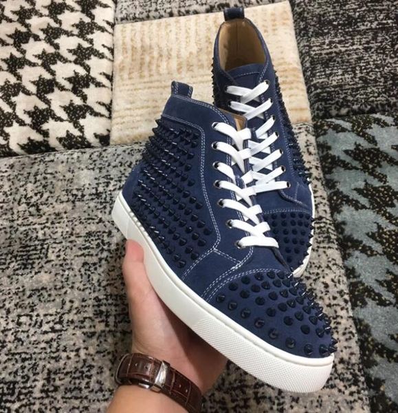 

fashion designer brand studded spikes flats shoes red bottom casual shoes men and women party lovers genuine leather sneakers, Black