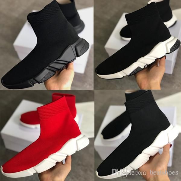 

designer speed trainers stretch mesh high sneaker boots for mens womens lightweight running shoes knit and black sole sz 35-46