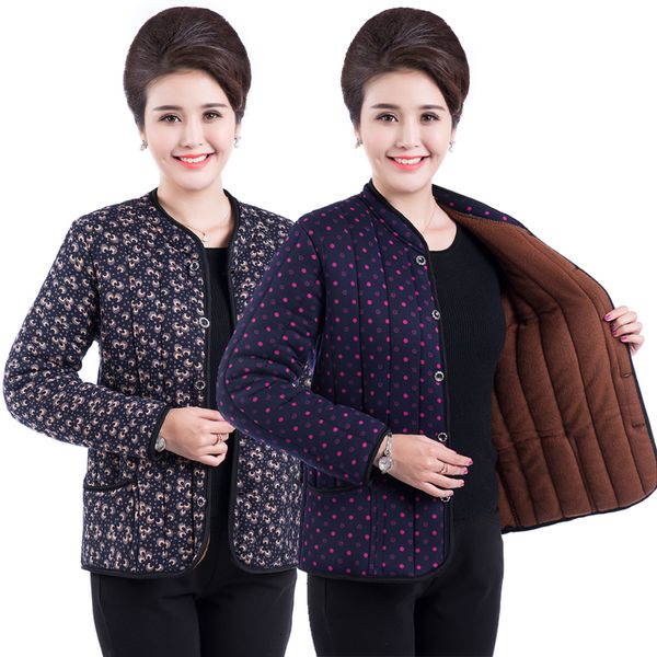 

middle -aged women fall and winter new print cotton 40 -50 year old mother drag in and coat winter coat lu976, Black