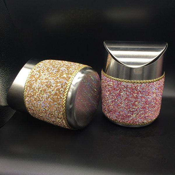 

stainless steel mini car waste bins bling bling white pink crystal home office storage box women girls ashtray great gift