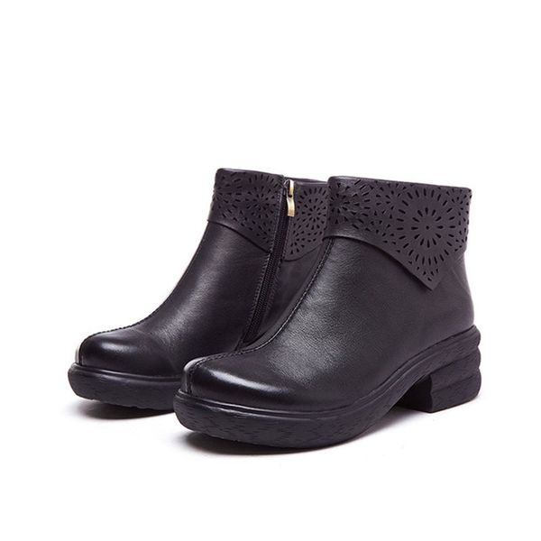 

leather short boots women autumn and winter 2019 new retro thick with round toe boots fashion wild short women, Black