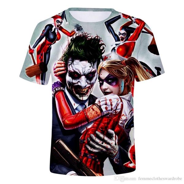 

3d clown print mens designer loose breathable cotton tshirt contrast color crew neck casual mens tees, White;black