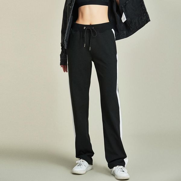 

havva 2019 autumn and winter new black striped sports casual straight pants female high waist pants k4469, Black;white