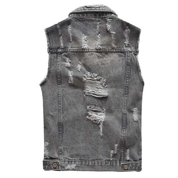 

idopy men distressed hi destroyed denim vests street plus jacket with jean sleeveless male holes waistcoat ripped size m-5xl tgsbf, Black