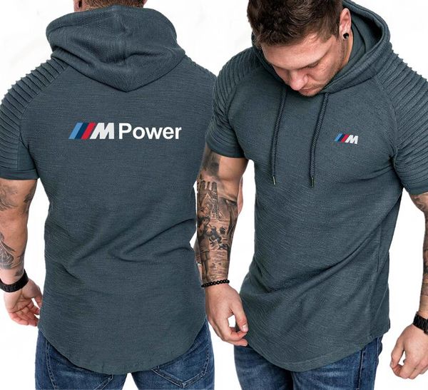 

short sleeve hoodies men casual thin hoodie hip hop tracksuit hoody motorsport shifter m power hooded sweatshirts summer shirt, Black
