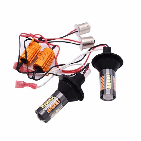 

1156 ba15s p21w w21w t20 led canbus light dual color auto front turn signal light drl white yellow 66 smd 4014 led car
