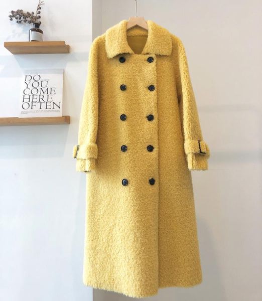 

meetfeifur 2020 new fur long coat winter jacket women 100% wool content woven fabric thick warm loose outerwear oversize, Black