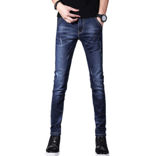 

mens designer jean british styles trouser fashion the slim long youth trendy washed casual feet pants for wholesale 2019 autumn 2 colors, Blue