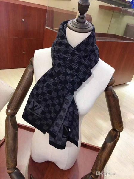 

2018 Winter Brand Designers Scarf Scarf Fashion Gentlemen Letter Patch Plaid Knit Wool Soft Textures Shawl, Blue;gray