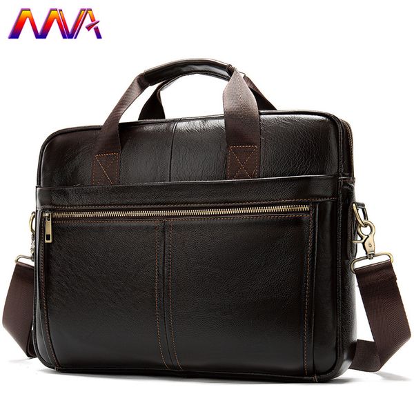 

mva genuine leather men`s briefcase lapcomputer bag fashion business casual messenger bag cow leather men handbag