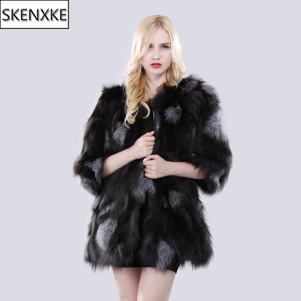 

new women winter natural real silver fur coat fashion warm 100% genuine fur jacket lady quality real overcoat, Black