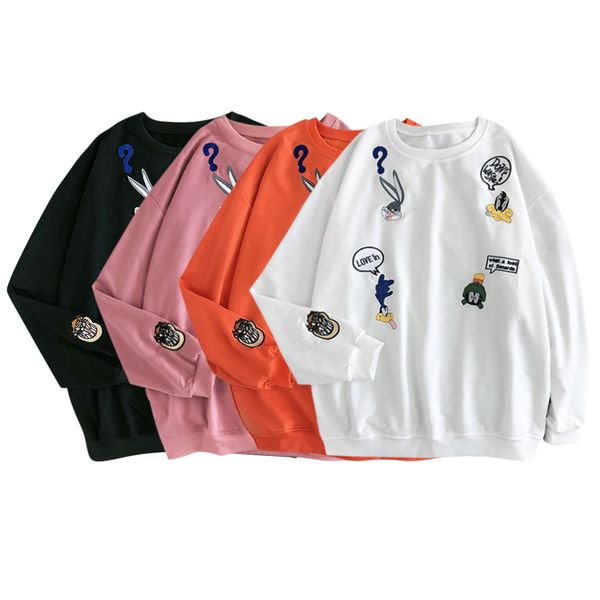 

2020 korean style cartoon embroidery pullover autumn new fashion loose student sweater fashion sweaters, White;black