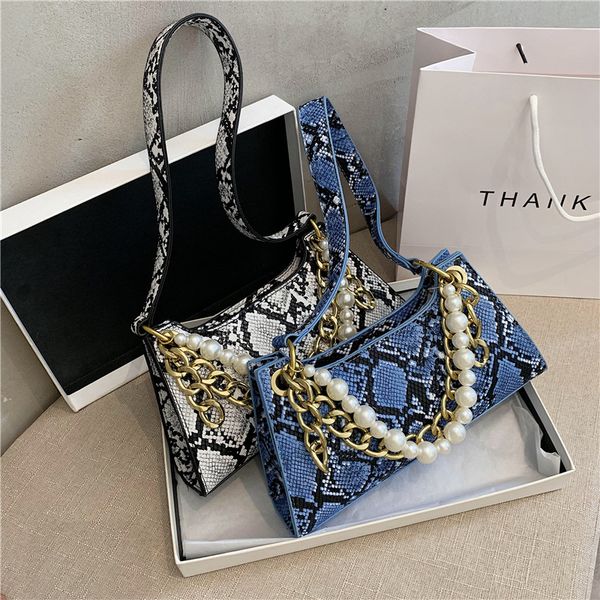 

snake pattern women's shoulder bag pearl chain women handbags serpentine ladies hand bags fashion women bag bolso mujer 2020 new